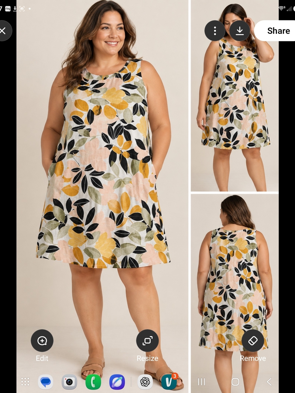 Sleeveless Floral A-Line Dress in Mustard & Black - Unbranded